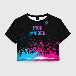 Футболка 3D укороченная женская Iron Maiden - neon gradient: символ сверху, цвет: 3D-принт