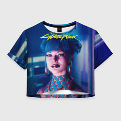 Футболка 3D укороченная женская Чери - киберпанк, цвет: 3D-принт