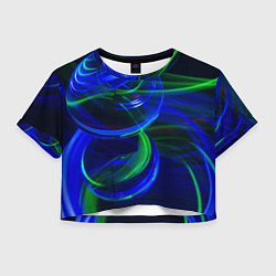 Футболка 3D укороченная женская Неоновые лучи и шар во тьме, цвет: 3D-принт