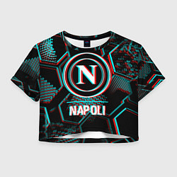 Футболка 3D укороченная женская Napoli FC в стиле glitch на темном фоне, цвет: 3D-принт