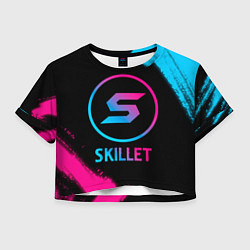 Футболка 3D укороченная женская Skillet - neon gradient, цвет: 3D-принт