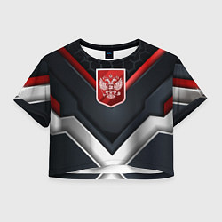Футболка 3D укороченная женская Красный герб России, цвет: 3D-принт