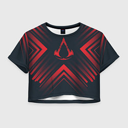 Футболка 3D укороченная женская Красный символ Assassins Creed на темном фоне со с, цвет: 3D-принт
