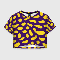 Футболка 3D укороченная женская Желтые пятна на фиолетовом фоне, цвет: 3D-принт
