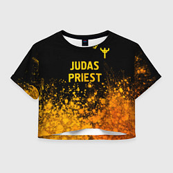 Футболка 3D укороченная женская Judas Priest - gold gradient: символ сверху, цвет: 3D-принт