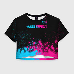 Футболка 3D укороченная женская Mass Effect - neon gradient: символ сверху, цвет: 3D-принт