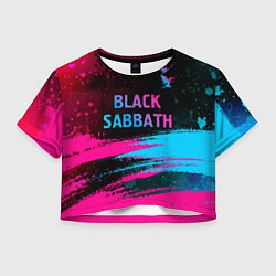 Футболка 3D укороченная женская Black Sabbath - neon gradient: символ сверху, цвет: 3D-принт