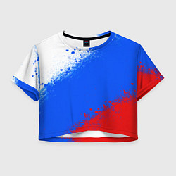 Футболка 3D укороченная женская Флаг России - триколор, цвет: 3D-принт