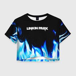 Футболка 3D укороченная женская Linkin Park blue fire, цвет: 3D-принт