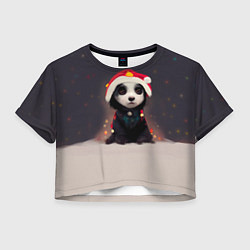 Футболка 3D укороченная женская Пёсель - панда в колпаке, цвет: 3D-принт