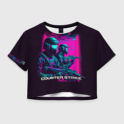 Футболка 3D укороченная женская Cs Go neon, цвет: 3D-принт