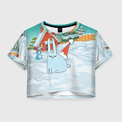 Футболка 3D укороченная женская Зайчик новый год, цвет: 3D-принт