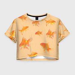 Футболка 3D укороченная женская Золотые рыбки в фоне, цвет: 3D-принт