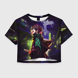 Футболка 3D укороченная женская Клинок, рассекающий демонов - Киберпанк, цвет: 3D-принт