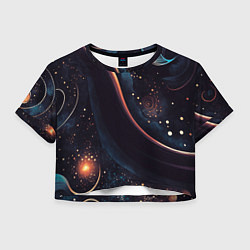 Футболка 3D укороченная женская Космическая абстракция в теплых темно-синих тонах, цвет: 3D-принт