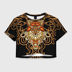 Футболка 3D укороченная женская Золотая лиса, цвет: 3D-принт