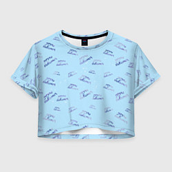 Футболка 3D укороченная женская Паттерн мечты сбываются на голубом фоне, цвет: 3D-принт