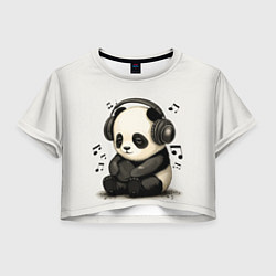 Футболка 3D укороченная женская Милая панда в наушниках, цвет: 3D-принт