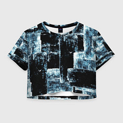 Футболка 3D укороченная женская Голубой, чёрный и белый абстракт, цвет: 3D-принт