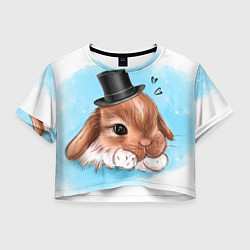 Футболка 3D укороченная женская Милый кролик в шляпке, цвет: 3D-принт