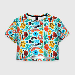 Футболка 3D укороченная женская Colorful patterns, цвет: 3D-принт