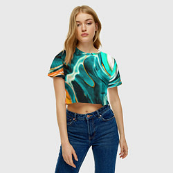 Футболка 3D укороченная женская Жидкая краска - голубые разводы, цвет: 3D-принт — фото 2