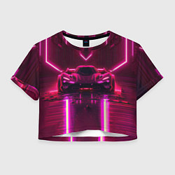 Футболка 3D укороченная женская Неоновый спорткар, цвет: 3D-принт
