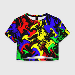 Футболка 3D укороченная женская Разводы цветных красок, цвет: 3D-принт