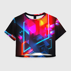 Футболка 3D укороченная женская Neon stripes color, цвет: 3D-принт