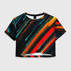 Футболка 3D укороченная женская Искры огня на полосах, цвет: 3D-принт