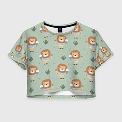 Футболка 3D укороченная женская Лев в матроске - паттерн, цвет: 3D-принт