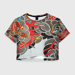 Футболка 3D укороченная женская Иредзуми: дракон в дыму, цвет: 3D-принт