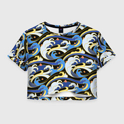 Футболка 3D укороченная женская Волна - паттерн - японский стиль, цвет: 3D-принт