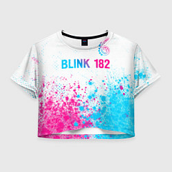 Футболка 3D укороченная женская Blink 182 neon gradient style: символ сверху, цвет: 3D-принт