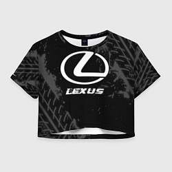Футболка 3D укороченная женская Lexus speed на темном фоне со следами шин, цвет: 3D-принт