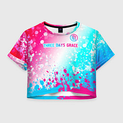 Футболка 3D укороченная женская Three Days Grace neon gradient style: символ сверх, цвет: 3D-принт