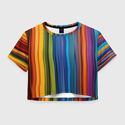 Футболка 3D укороченная женская Разноцветные вертикальные полосы, цвет: 3D-принт