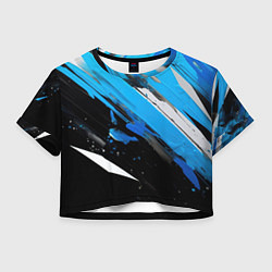 Футболка 3D укороченная женская Black blue white, цвет: 3D-принт