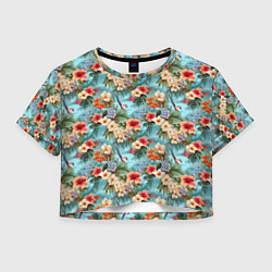 Футболка 3D укороченная женская Гавайский стиль, цвет: 3D-принт