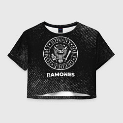 Футболка 3D укороченная женская Ramones с потертостями на темном фоне, цвет: 3D-принт