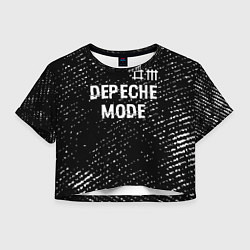 Футболка 3D укороченная женская Depeche Mode glitch на темном фоне: символ сверху, цвет: 3D-принт