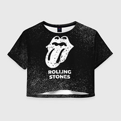 Футболка 3D укороченная женская Rolling Stones с потертостями на темном фоне, цвет: 3D-принт