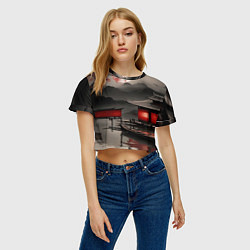 Футболка 3D укороченная женская Домик у реки, цвет: 3D-принт — фото 2