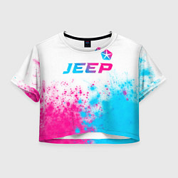 Футболка 3D укороченная женская Jeep neon gradient style: символ сверху, цвет: 3D-принт