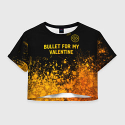 Футболка 3D укороченная женская Bullet For My Valentine - gold gradient: символ св, цвет: 3D-принт