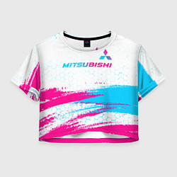 Футболка 3D укороченная женская Mitsubishi neon gradient style: символ сверху, цвет: 3D-принт