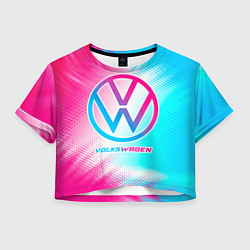 Футболка 3D укороченная женская Volkswagen neon gradient style, цвет: 3D-принт