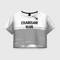 Футболка 3D укороченная женская Chainsaw Man glitch на светлом фоне: символ сверху, цвет: 3D-принт