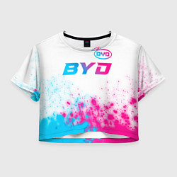 Футболка 3D укороченная женская BYD neon gradient style: символ сверху, цвет: 3D-принт