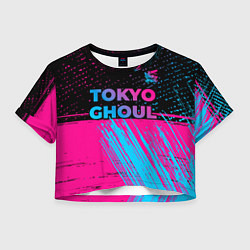 Футболка 3D укороченная женская Tokyo Ghoul - neon gradient: символ сверху, цвет: 3D-принт